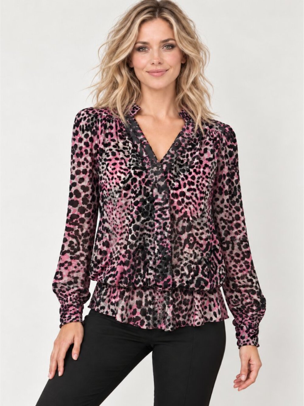 Zadig & Voltaire Tori Devore Leopard Velvet Silk Blend Sheer Blouse Edgy Small